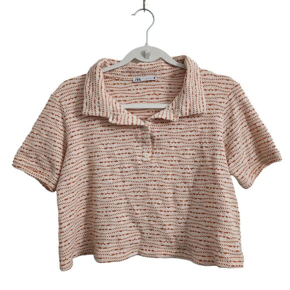 Zara Crop Top Womens Medium Orange Blouse Collared Bloggers Favorite Shirt - Picture 1 of 8